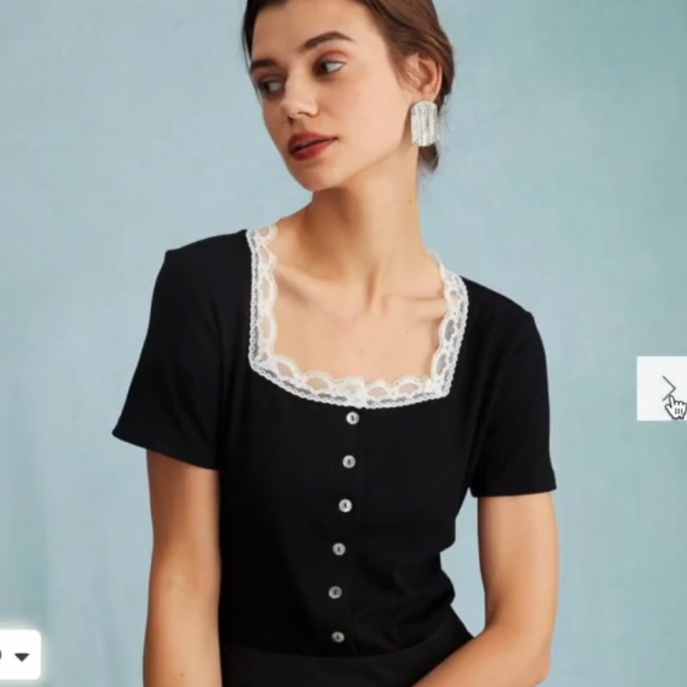 Black Top with White Lace Trim